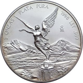 Mexico 1998 Libertad 5 Oz Onzas Plata Pura Silver Rare Date Uncirculated