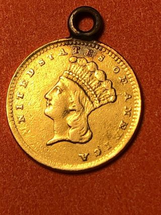 1856 $1 Us Gold Coin Indian Princess Necklace Pendant