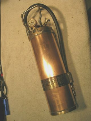 Vintage Pyrene 2 Quart Pressurized Copper And Brass Fire Extinguisher