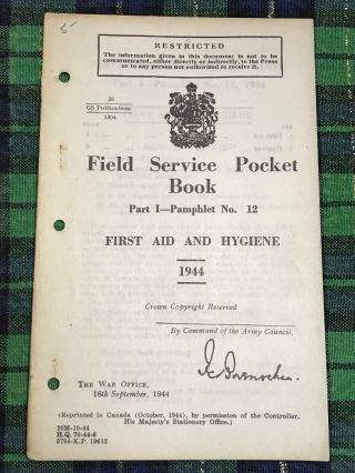1944 Field Service Pocket Book Pamphlet No.  12 First Aid & Hygiene Canada Ww2
