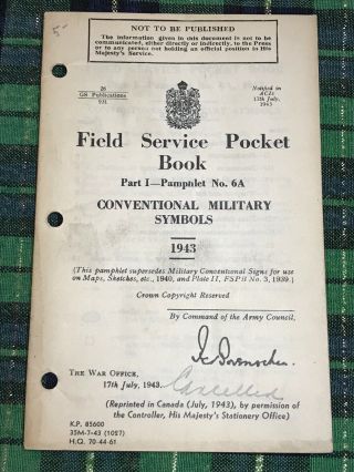 1943 Field Service Pocket Book Pamphlet No.  6a Military Symbols Canada Ww2
