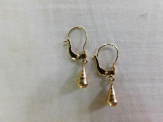 Vintage Pear Teardrop Dangle Earrings - Solid 18k Brushed Yellow Gold Pierced
