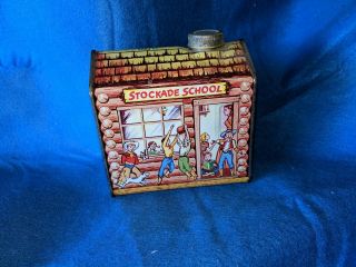 VINTAGE TOWLE ' S LOG CABIN SYRUP TIN STOCKADE SCHOOL.  594 - T 7