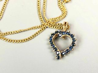 Vintage 14k Gold Sapphire Heart Pendant On 18k 750 Gold Chain