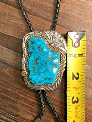 LARGE VINTAGE NAVAJO STERLING SILVER TURQUOISE BOLO TIE 3