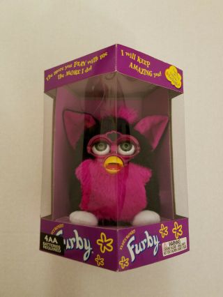 Rare Vintage Furby Black And Hot Pink Neon Tiger Electronics Mohawk