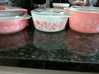 Vintage Pyrex Pink Gooseberry Casserole Dish Bowls 471 472 473 Set with Lids 6pc 2