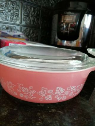 Vintage Pyrex Pink Gooseberry Casserole Dish Bowls 471 472 473 Set with Lids 6pc 5