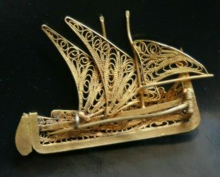 vintage 22 carat 917 gold brooch ship boat dow galley 4.  9 g 3