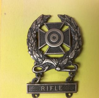 Wwii U.  S.  Army Expert Qualification Badge Pin Back Sterling Silver W/ Rifle Bar