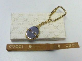 Vintage Gg Gucci Silver & Gold Tone Fob Key Ring Chain W Box