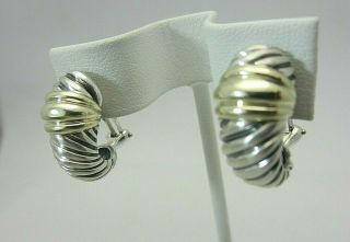 Vintage David Yurman Sterling Silver 14k Gold Earrings Shrimp Cable Thoroughbred