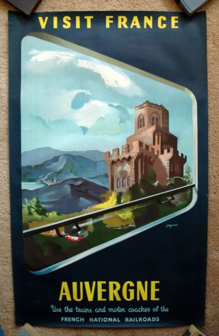 Vintage 1952 France Travel Poster Train Alps Airline Railway Air Art