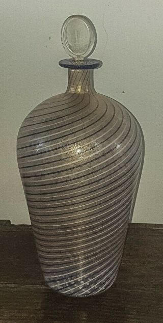 Fine Vintage Murano Striped Purple Gold Dust Decanter Bottle Art Glass Blown