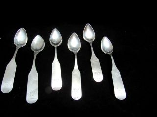 Antique Set Of 6 Coin Silver 5 - 1/2 " Teaspoons Or Grapefruit Spoons No Mfr.  Mark