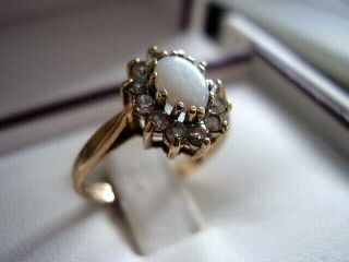 Pretty Vintage Style 9ct Gold Opal & Clear Stone Ring