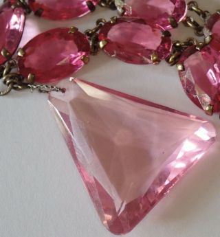 Vintage Art Deco Pink Czech Glass Pendant Necklace