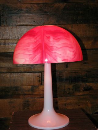 Vintage 1970s Plastic Mushroom Lamp Gilbert Softlite White & Red Retro Marbled