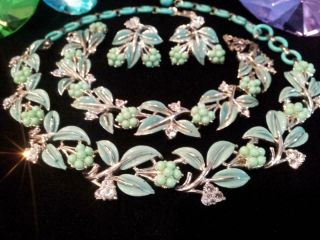 Vtg Incredibly Signed Coro Necklace Bracelet & Cb Earring Set Wow