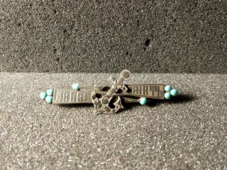 Antique Russian Silver 84 Niello Brooch Anchor Turquoise Marked