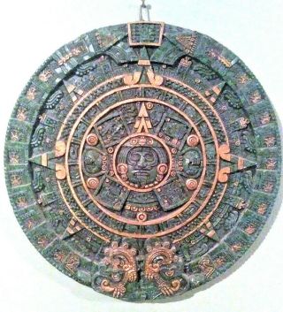 Traditional Vintage Aztec Sun Stone Calendar Mayan Mexico Plaque Art 14 "