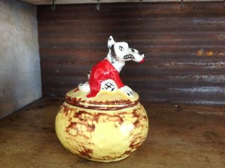 Vintage Hull Pottery,  Little Red Riding Hood,  Big Bad Wolf Grease Drip Jar & Lid