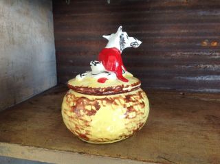 Vintage Hull Pottery,  Little Red Riding Hood,  Big Bad Wolf Grease Drip Jar & Lid 2