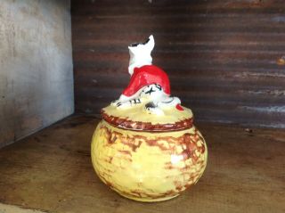 Vintage Hull Pottery,  Little Red Riding Hood,  Big Bad Wolf Grease Drip Jar & Lid 3