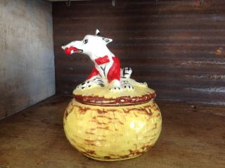 Vintage Hull Pottery,  Little Red Riding Hood,  Big Bad Wolf Grease Drip Jar & Lid 4