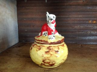 Vintage Hull Pottery,  Little Red Riding Hood,  Big Bad Wolf Grease Drip Jar & Lid 6