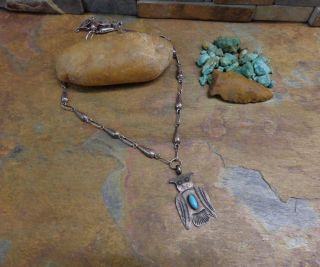Rare Early Navajo Owl Turquoise Sterling Necklace Native Old Pawn Fred Harvey