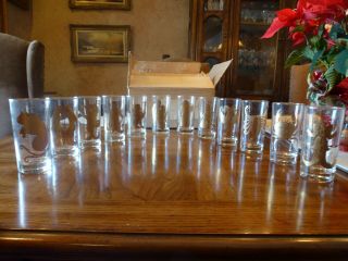 Hurry Rare Nib Complete 12 Piece Vintage Anchor Hocking Zodiac Glass Set.