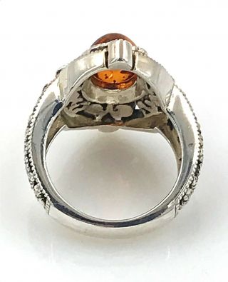 Vintage Judith Jack.  925 Sterling Silver Amber Cabochon & Marcasite Ring,  Size 5 5