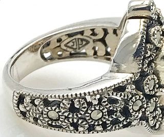 Vintage Judith Jack.  925 Sterling Silver Amber Cabochon & Marcasite Ring,  Size 5 6