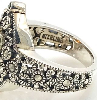 Vintage Judith Jack.  925 Sterling Silver Amber Cabochon & Marcasite Ring,  Size 5 7