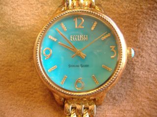 Vintage Ecclissi Gold Over Sterling Silver Turquoise Face And Crown Watch