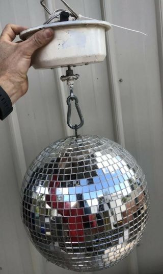 Vintage Glass Disco Ball 12 " Diameter Mirrored Mirror Ball W/ Rotating Motor