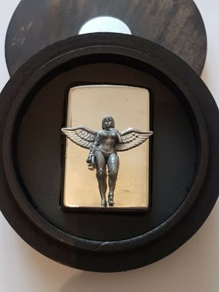 Zippo Lighter Silver Plate,  Vintage,  Angel Woman Warrior Sexy,  Handmade