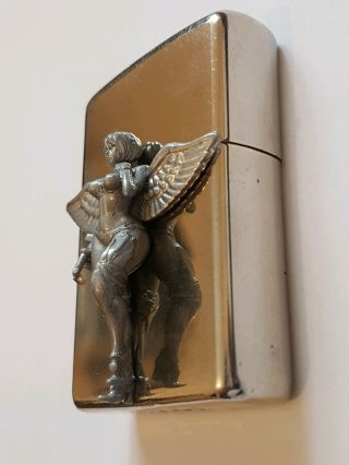 Zippo lighter silver plate,  vintage,  angel woman warrior sexy,  handmade 3