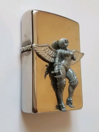 Zippo lighter silver plate,  vintage,  angel woman warrior sexy,  handmade 4