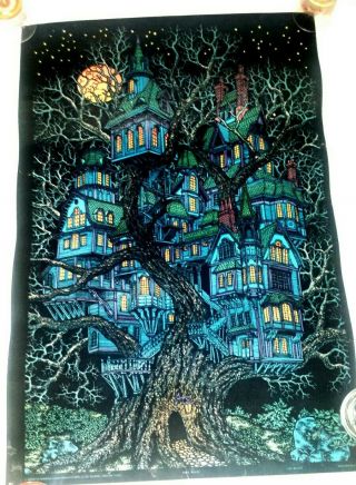 Vintage Black Light Poster Treehouse By Western Graphics 70s Halloween Htf Rare