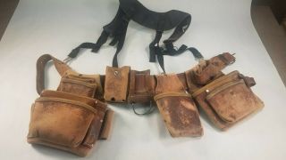 Vintage Occidental Leather Tool Belt 5 Pocket With Stronghold Light Suspenders