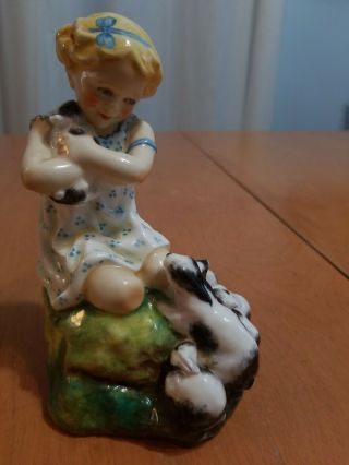 Vintage Royal Worcester Doughty Girl With Bunnies Rabbits Porcelain Figure
