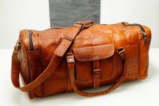 Vintage Leather Travel Bag Duffel Weekend Gym Duffle Overnight Carry On Luggage
