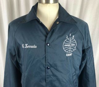 PAN AM AIRLINES Vintage JFK Ramp Crew Jacket Metal Snap Made in USA Sz Medium M 2