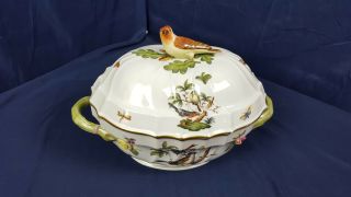 Vintage Herend Rothschild Bird Finial Oval Soup Tureen Ro 1014 Jewels Pattern Vg