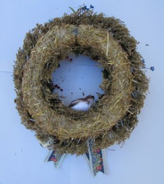 VTG PIERRE DEUX French Country Soleiado Fabric Bird Wreath 2
