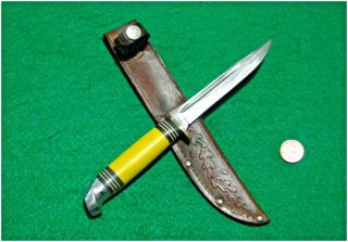 Vtg Sheath Blade Hunt Usa P48a Western Yellow 50s Knife 1 Orig Leather Fold Case