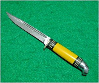 Vtg Sheath Blade Hunt Usa P48A Western YELLOW 50s Knife 1 Orig leather fold case 3