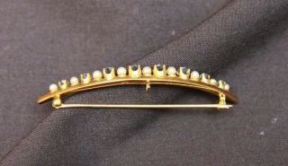 Vintage Antique 14k Yellow Gold Crescent Sapphire & Pearl Brooch Pin 4.  3 Grams 4